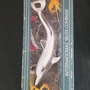 Vintage DOLPHIN SHAPE  BOTTLE OPENER  TWIST & POP OFF  6 1/2"  SILVER PLATE